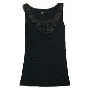 Ann Taylor Loft Sweater Tank Top Small Womens Black Ruffled Scoop Glitter
